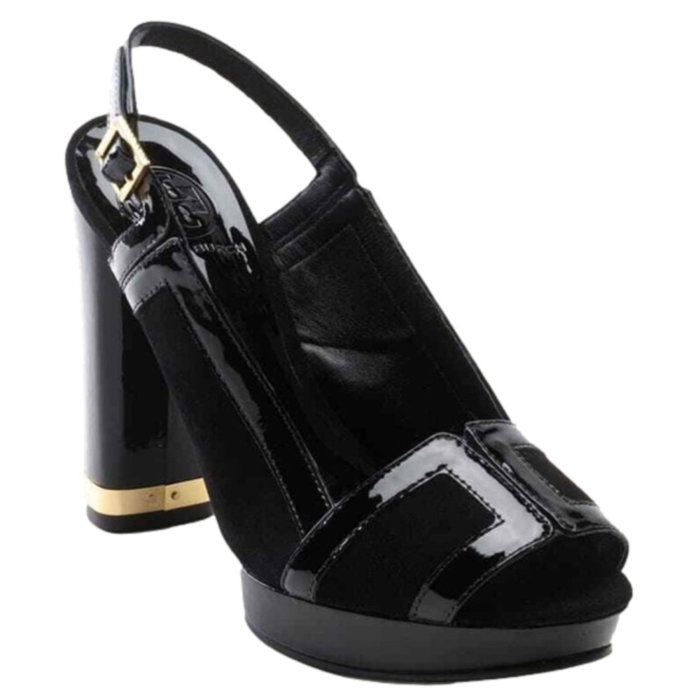 ❤️TORY Burch Black Suede Patent Leather Slingback "Gemma" Platforms Sz: 6.5M - Picture 1 of 9